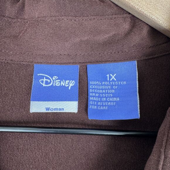 Vintage Disney Top Womens 1X Brown Button Up Shirt Winnie The Pooh Embroidered - Picture 9 of 12